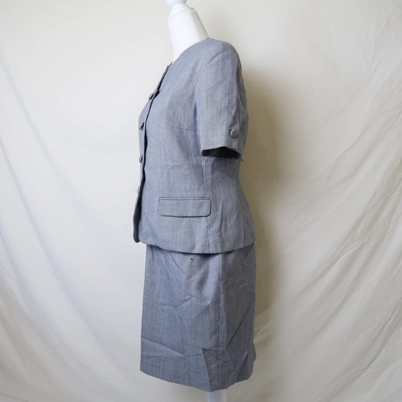 Vintage 90s Emily navy blue and white checker print skirt suit set 8P - Picture 4 of 10